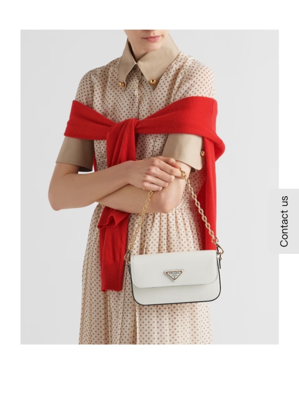 Prada White Leather Shoulder Bag with Gold Chain Strap Saffiano